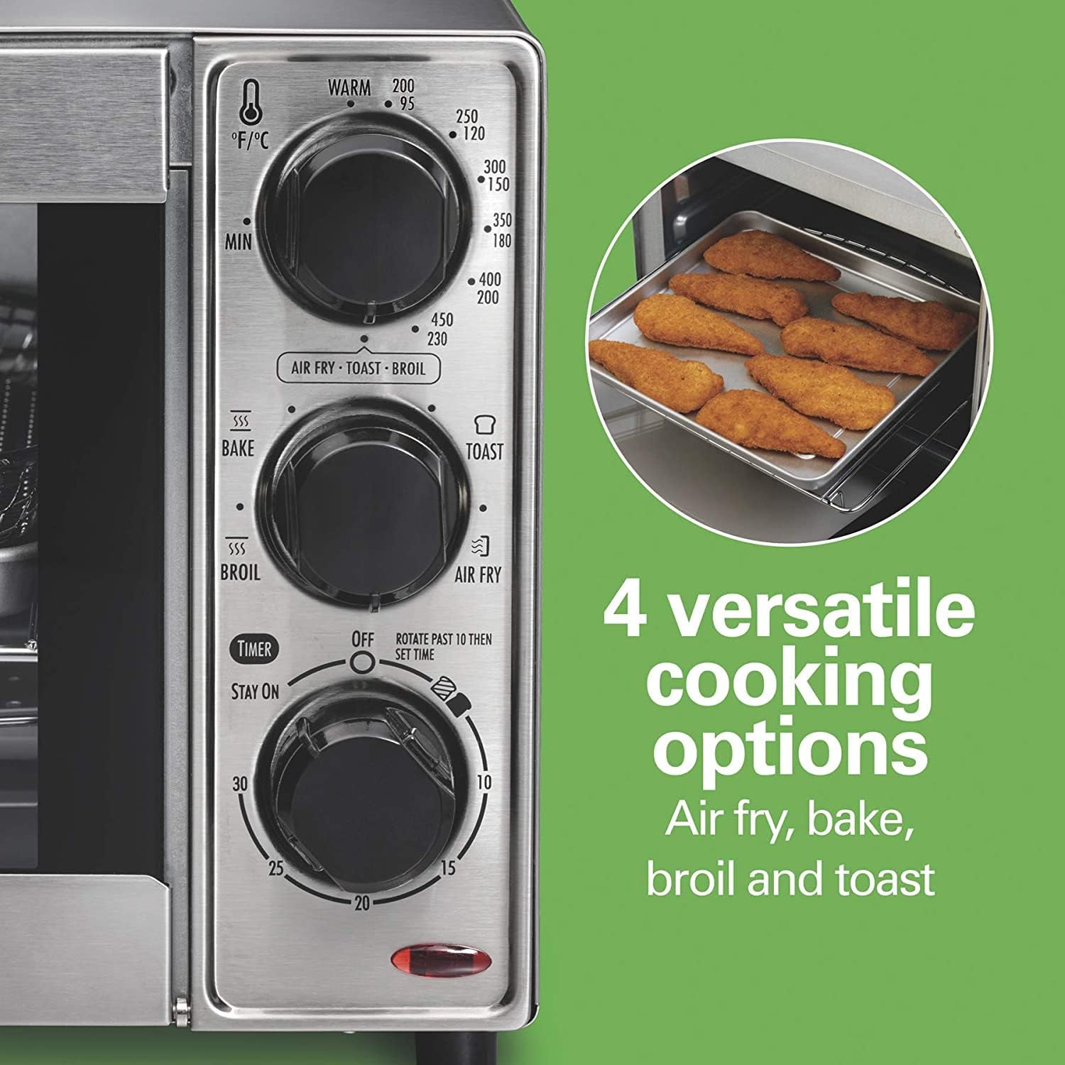 JJH Air Fryer Countertop Toaster Oven, Fits 9? Pizza, 4 Slice Capacity, Powerful Circulation, Auto Shutoff, Stainless Steel