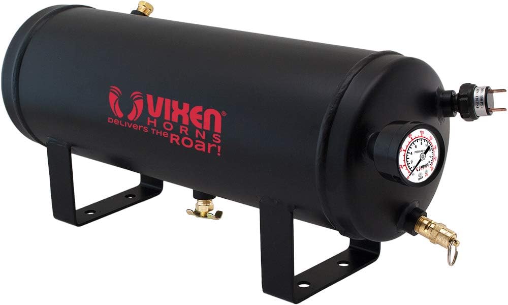 Vixen Horns Train Horn Kit for Trucks/Car/Semi. Complete Onboard System- 150psi Air Compressor, 1.5 Gallon Tank, 3 Trumpets. Super Loud dB. Fits Vehicles Like Pickup/Jeep/RV/SUV 12v VXO8715B/3118B