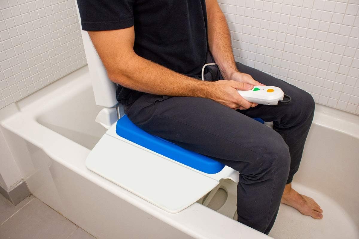 Tranquilo Premium Electric Bath Lift with Padded, SAFESWIVEL Rotating SEAT and Electric Recline. 300lb. Lifting Capacity and Extra High Lifting Range up to 21.5 inches.