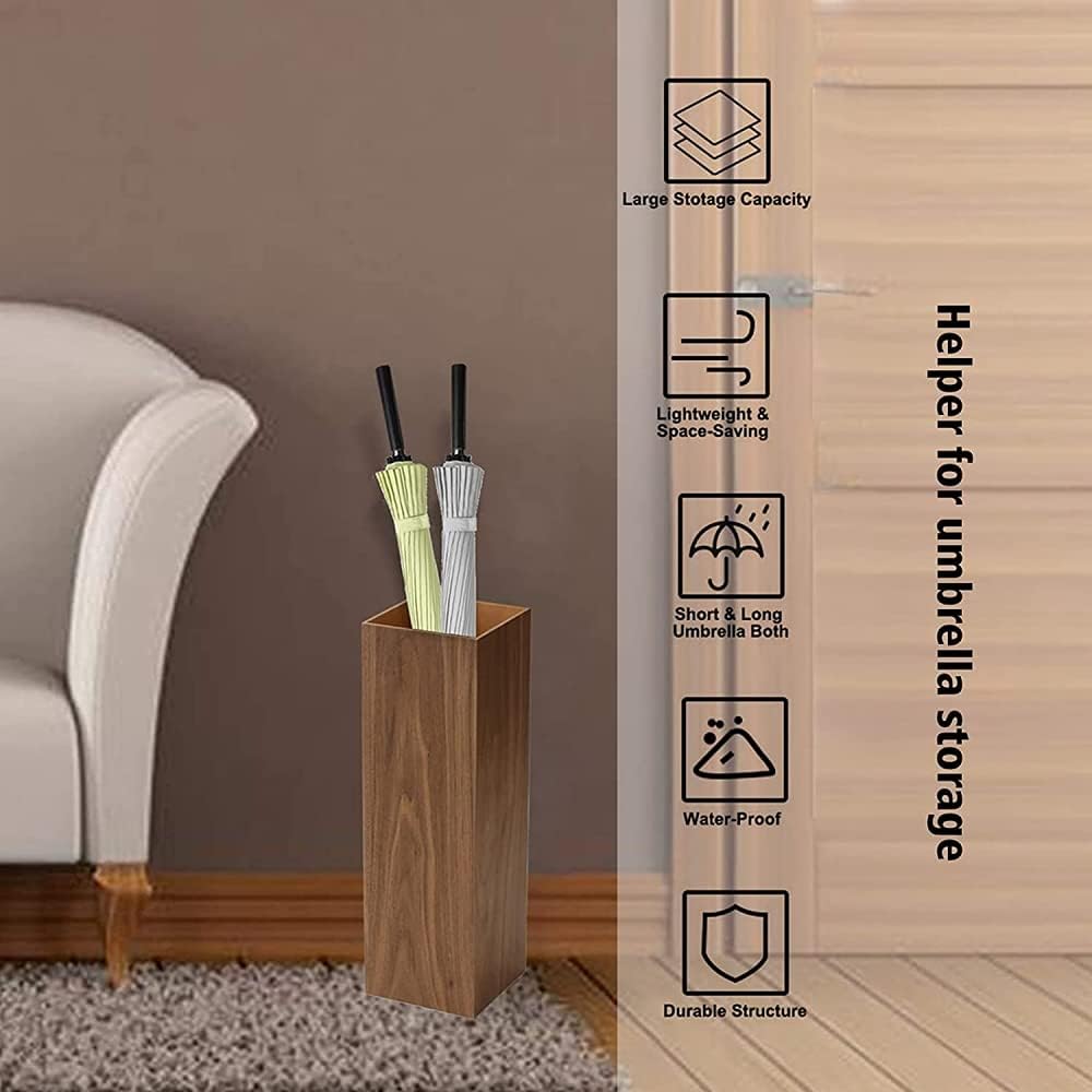Umbrella Stand Made of Wood Wooden Umbrella Stand Saves Space with drip Tray Suitable for Front Door/Entrance Hall Walnut,