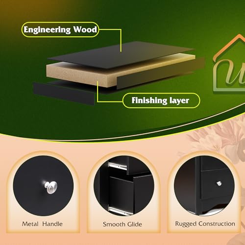 WLIVE Wood Dresser with 5 Drawers, Black Wooden Storage Cabinet, Organizer Drawers for Bedroom, Living Room, Hallway, Measuring 15.75" W * 31.50" D * 45.35" H ﻿