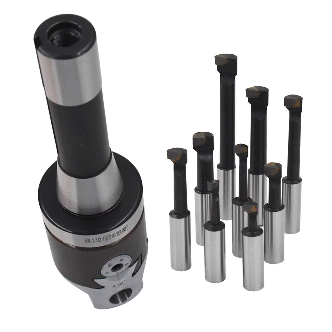 2 Boring Head 9pcs R8 Shank 1/2 Carbide Boring Bar Set Milling Set