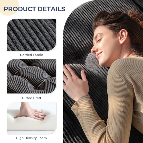 MAXYOYO Tri-Fold Mattress, 6 Inch Tufted Folding Mattress Full Foam Bed, Foldable Floor Mattress Guest Bed Mattress Topper Portable Camping Sleeping Bed with Corded Fabric, Black, 53"x75"