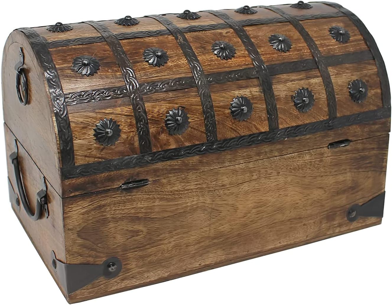 Nautical Cove Pirate Treasure Chest with Iron Lock and Skeleton Key - Storage and Decorative Box (X-Large 16 x 11 x 10.5)