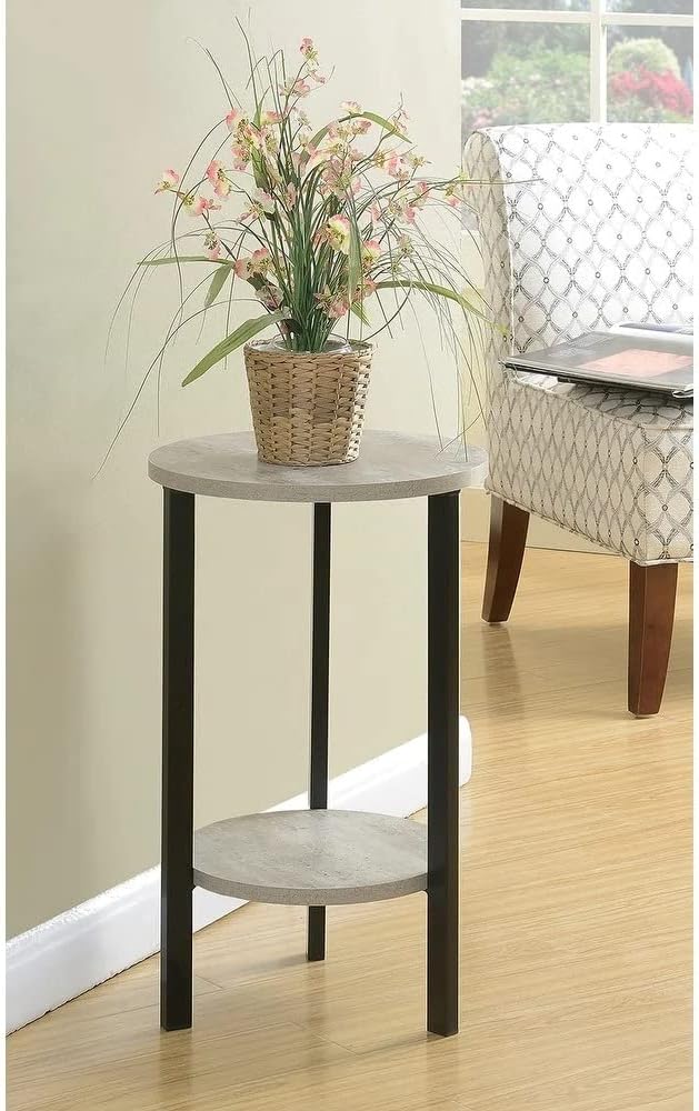 Modern Chic Style 24" Tall Round Rustic Plant Livingroom End Table | Compact Frame Faux Birch Top,Spacious Bottom Shelf for Storage | Durable Black Color Solid Metal Frame,Rich Luxurious Look