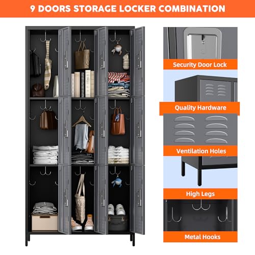 METAN Metal Storage Locker for School Office Gym Bedroom, 12 Doors Locker Cabinet for Employees, Industrial Steel Storage Locker with 12 Hooks, Assembly Required (12 Door-Light Gray)