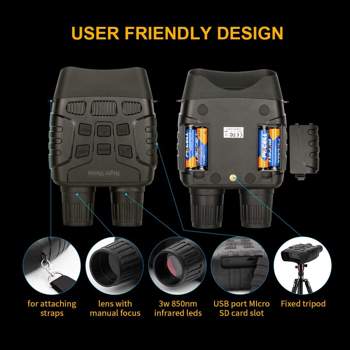 Night Vision Goggles, Night Vision Binoculars for Camping and Hunting, Digital Infrared can Take HD Image & 960p Video from 984ft Total Darkness, with 32G Memory Card and 6 AA Alkaline Batteries