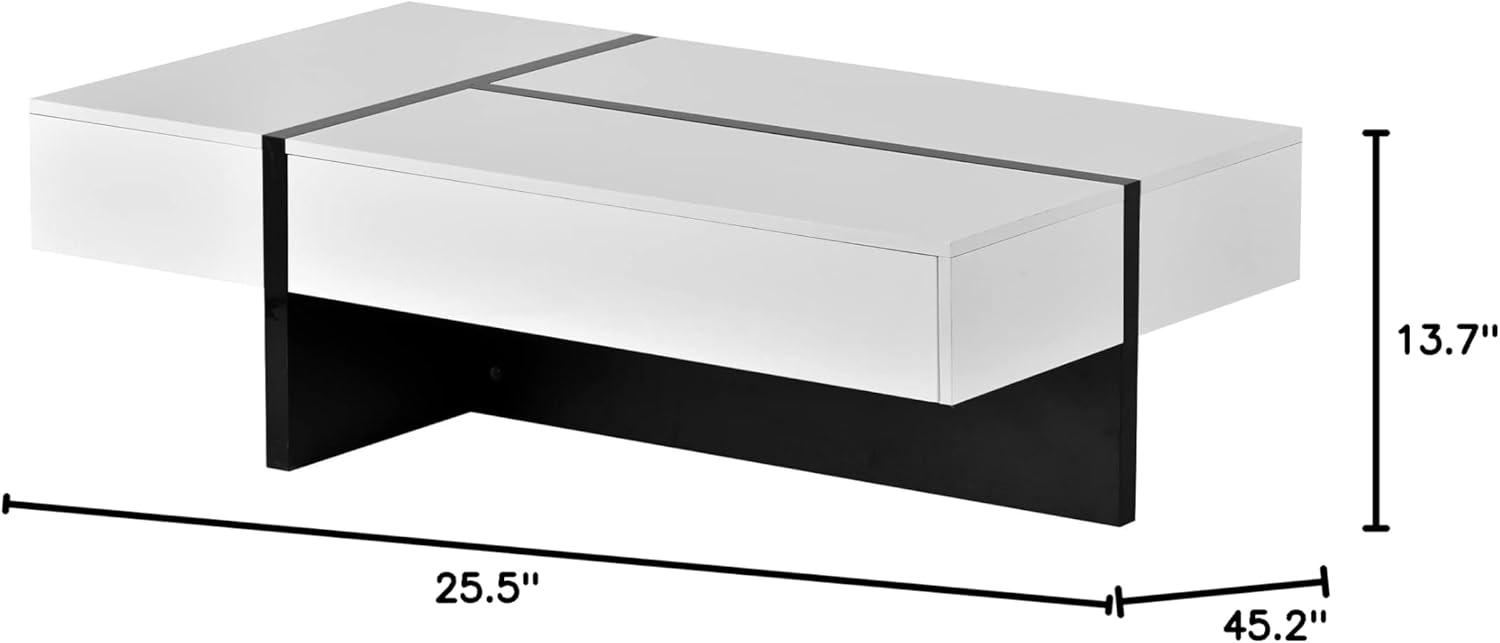 Merax Contemporary Rectangle Coffee Table, Modern High Gloss Surface, Living Room Furniture, White and Black
