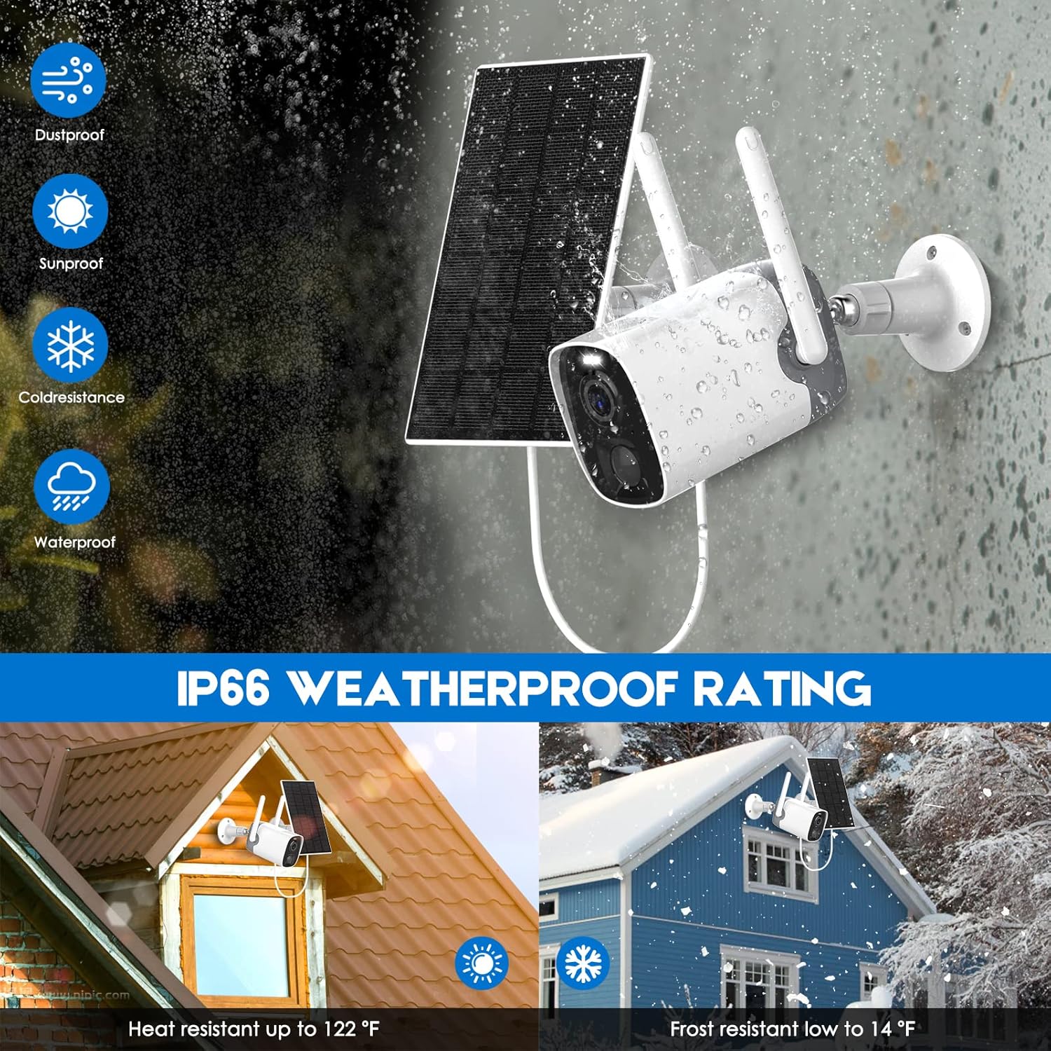 Solar Security Camera Wireless Outdoor,Solar-Powered Rechargeable Battery,1080P Security WiFi Camera IP66,AI,PIR Motion Detection, 2-Way Audio, Color Night Vision, Remote Access by App Cloud/Micro SD