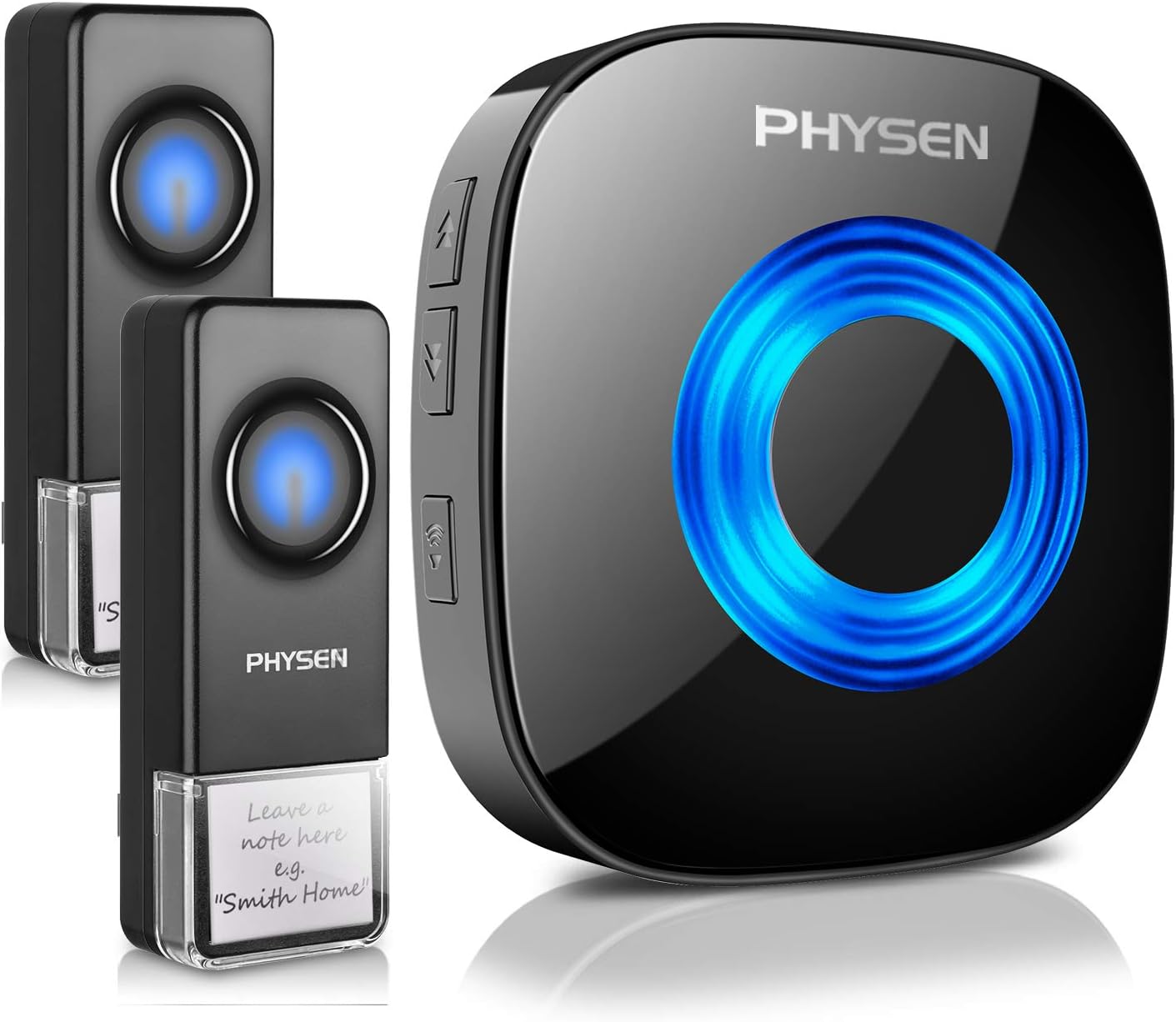 Wireless Doorbell for Home, Waterproof Door Chime Kit Operating at 1300-ft 58 Adjustable Melodies & 5 Volume Levels -PHYSEN Door Bell Wireless with LED Strobe, 2 Push Buttons + 4 Plug in Receivers Pack of 2