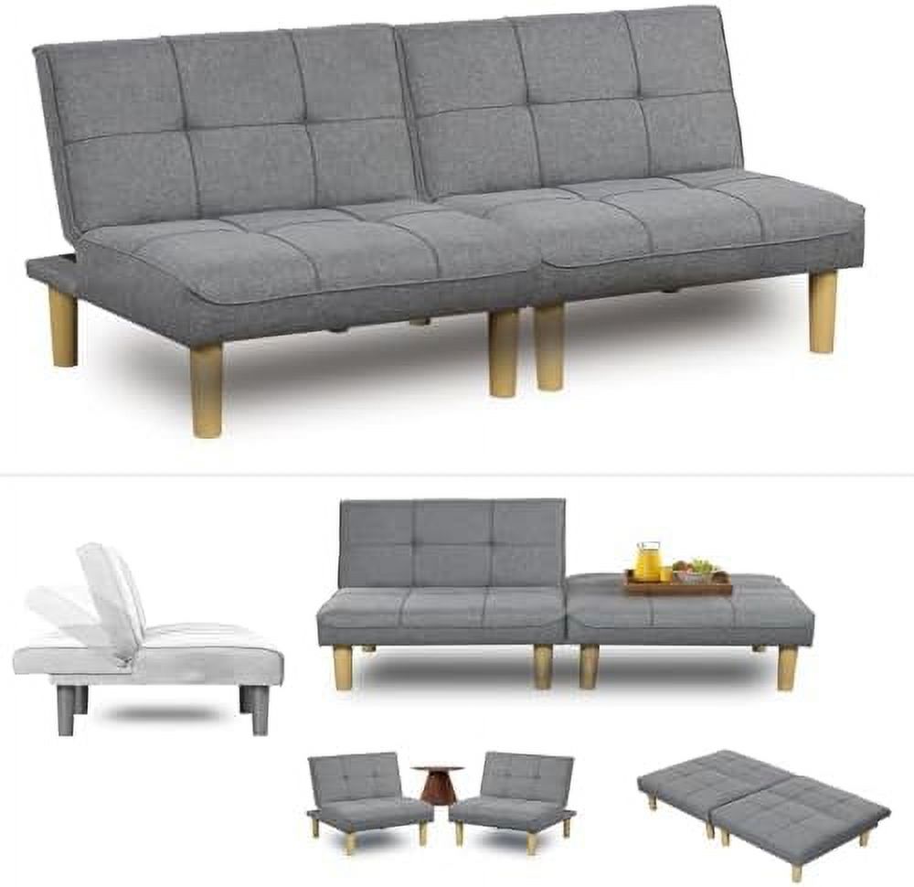 GEROBOOM 3-In-1 Convertible Futon Sofa Bed Twin/USB  Loveseat Futon Couch Daybed with Folding Adjustable Backless 2 Piece Small Futon Couch Chairs for Living Room Apartment Grey Fabric 30
