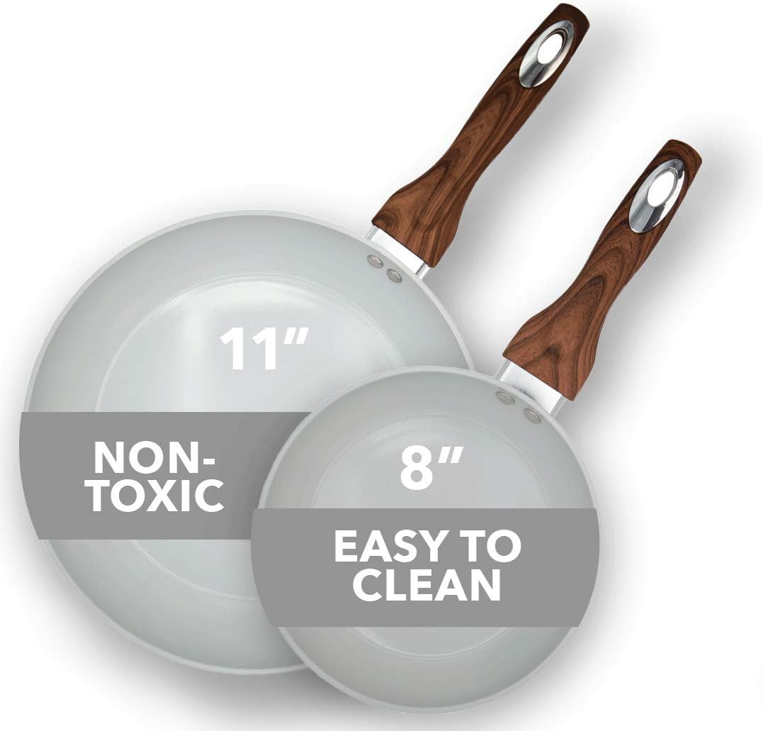 Phantom Chef 8” & 11 Frying Pan Set | Pure Aluminum Nonstick Frying Pan Set With Easy Clean Ceramic Coating | Soft Touch Stay Cool Handle | PTFE PFOA Lead and Cadmium Free Fry Pan | 2 Piece | Yellow