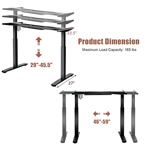 COSTWAY Electric Stand up Desk Frame, Ergonomic Sit to Stand Desk Frame w/Adjustable Height & Width, DIY Workstation Base w/Memory Controller for Home Office(Frame Only) (Black)