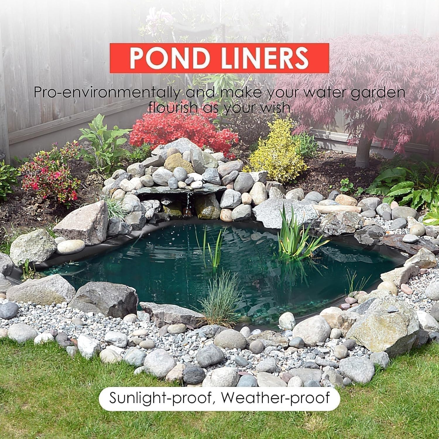 15x20 ft Pond Liner, 20 Mil Thickness, Pliable & Durable LLDEP Material, Easy Cutting & UV Resistant, for Fish or Koi, Features, Waterfall Base, Fountains and Water Gardens