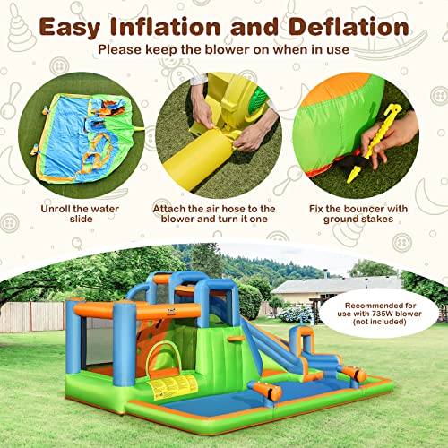 HONEY JOY Inflatable Water Slide, 7 in 1 Giant Water Park Bounce House for Outdoor Backyard, Splash Pool, Water Cannons & Climbing Walls, Blow up Water Slides Inflatables for Kids and Adults
