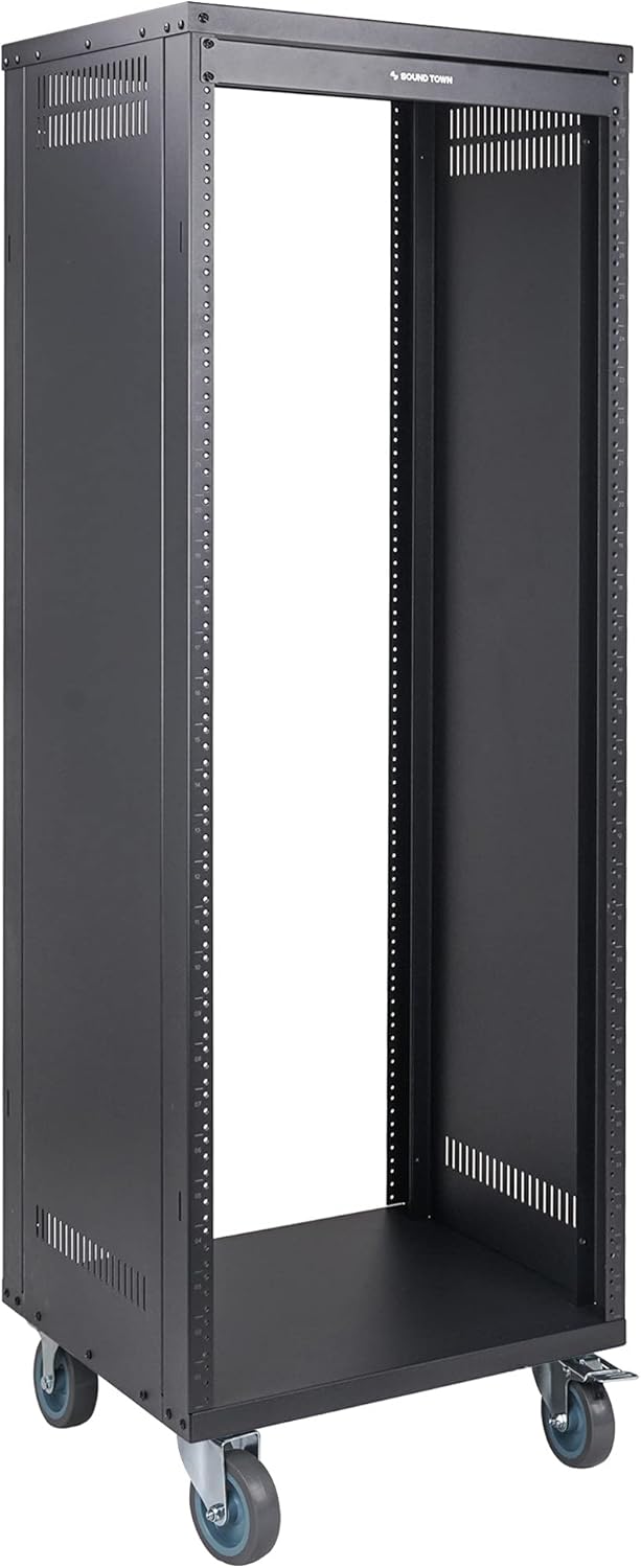 Sound Town 30U Universal Steel Rack, w/ 3 Locking Casters, Vented Side Panels for Audio Video, Server and Network Equipment (STRK-M30U)