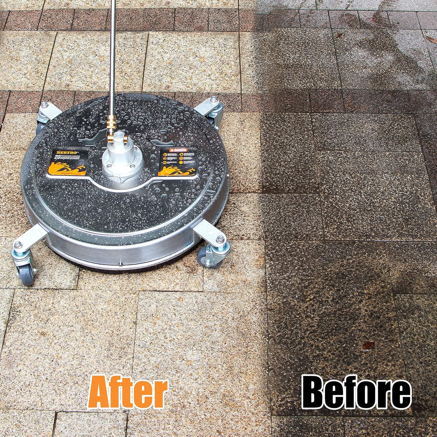 BEETRO 20 Inch Stainless Steel Pressure Washer Surface Cleaner, 4000 PSI Surface Cleaner with 2 Extension Wands, Power Washer Attachment Surface Cleaning Tools for Driveway,Sidewalk,Deck, Patio