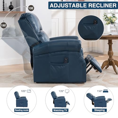 Oversized Power Lift Recliner Chair with Heat and Massage, Leather Power Recliner Chair with USB Port and Cup Holders, Big Large Recliner Chair for Seniors