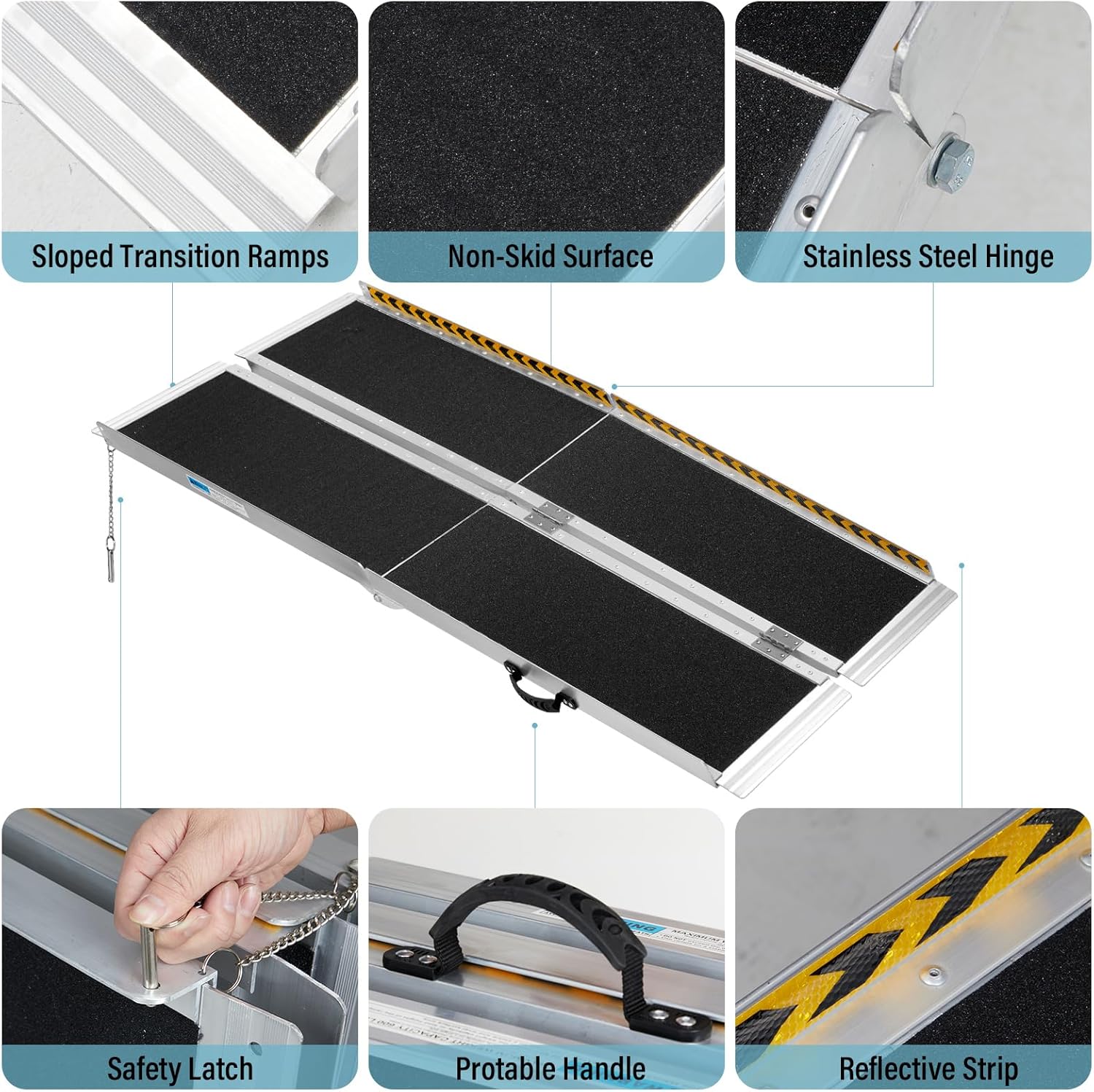 Portable Wheelchair Ramp 6FT, Non-Slip Aluminum Folding Handicap Ramp, Door Threshold Wheelchair Ramps for Home, Wheel Chair Ramp for Home Steps, Scooter Ramp for Car, Doorways, Curbs, Stairs