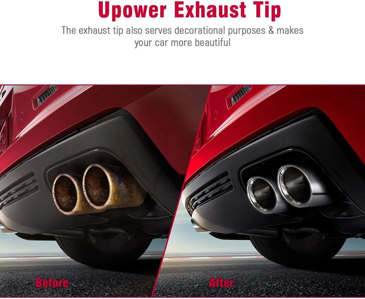 Upower 2PCS Dual Exhaust Tips 2.25 Inlet 3 Outlet Universal Car Truck 304 Stainless Steel Exhaust Tailpipe Tips 2.25 to 3 inch Weld On Tail Pipe