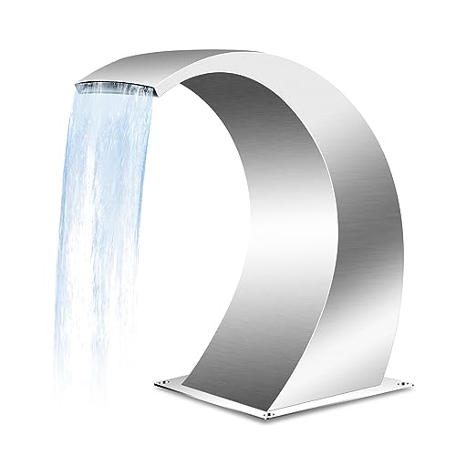 Pool Waterfall Fountains, Stainless Steel Pool Waterfall Spillway with Pipe Connector Rectangular for Indoor/Outdoor Decorative (17.7 Inch)
