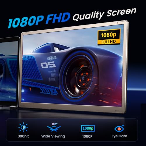 15.6" Portable Laptop Screen Extender - 1080P FHD Portable Monitor Fit for 13''-17.3'' Laptop, Built-in Dual Speakers & Adjustable Stand, Plug and Play, Compatible with Wins/MacOS/Chrome/Android