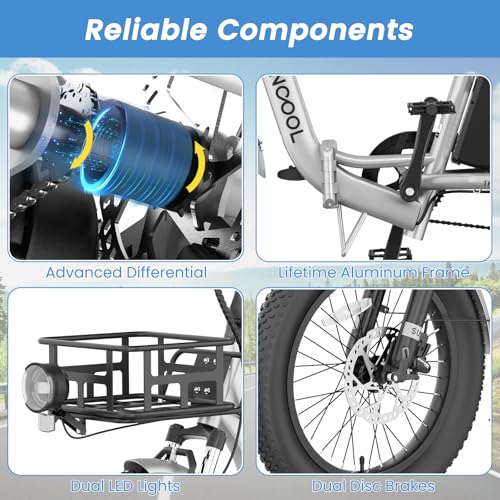 MOONCOOL Electric Trike, Electric Tricycle for Adults, 20" Folding 3 Wheels Electric Bicycle Bikes, 48V 500W/750W Motorized Electric Ebike with Aluminum Frame, Removable Battery and Basket