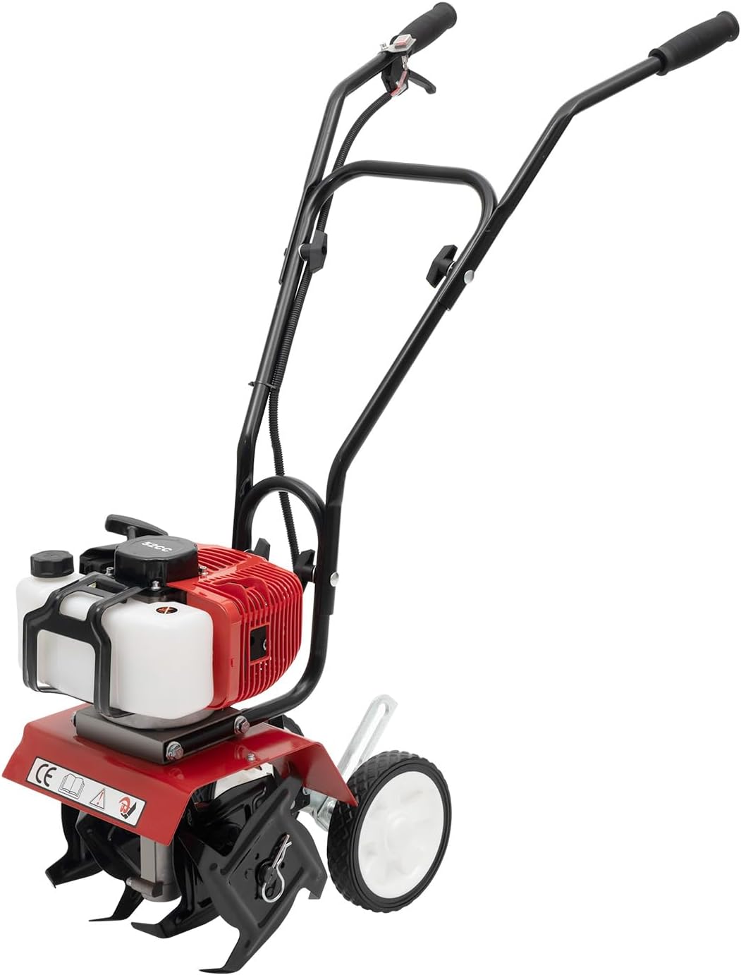 Mini Tiller Cultivator, Powerful 52cc Two-stroke Single-cylinder Gasoline Engine, Gear Drive Transmission, Height Adjustable Wheels, for Gardening