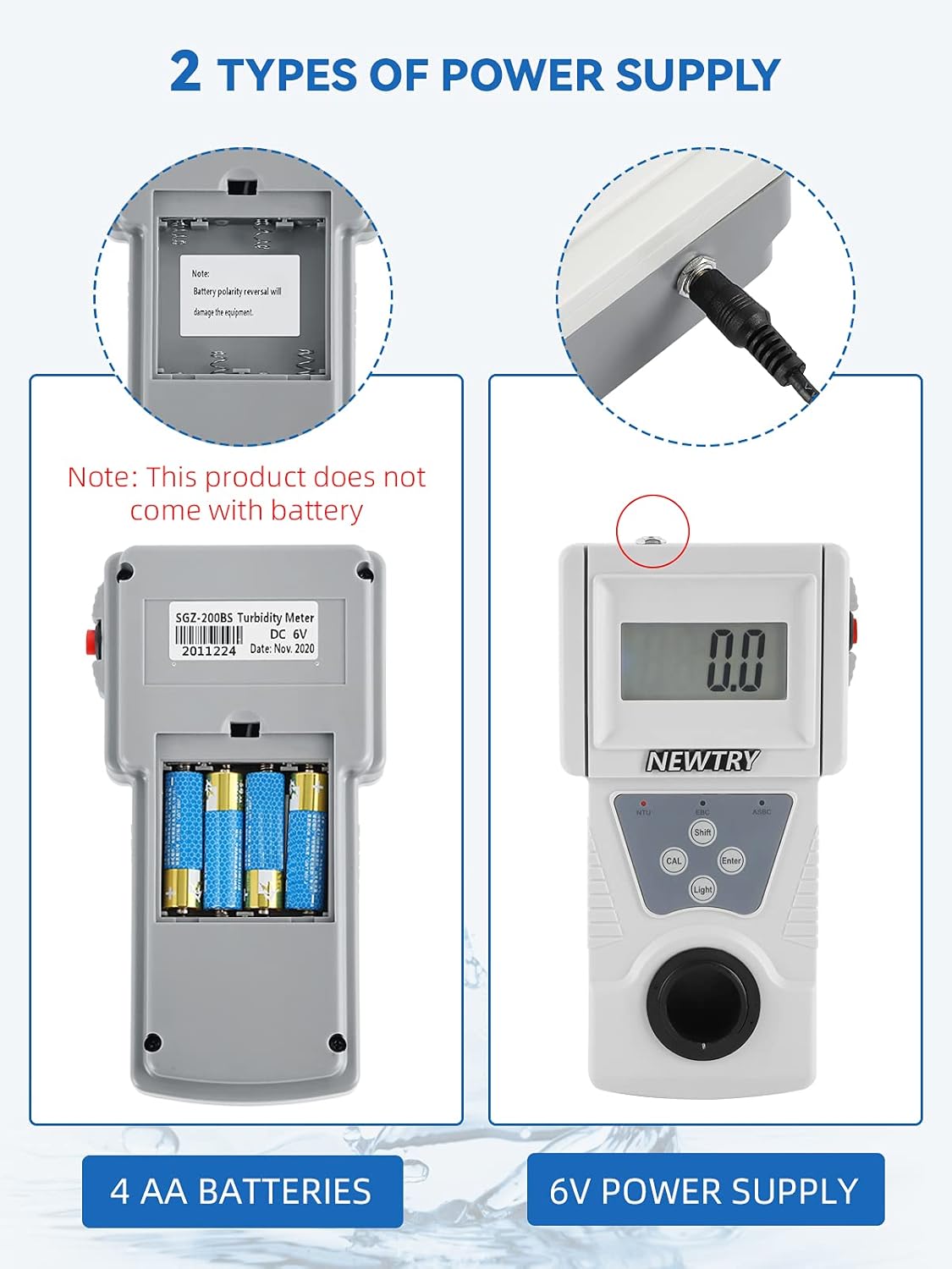 NEWTRY Lab Turbidity Meter Portable Digital Water Turbidimeter Handheld Turbidimetro Turbidity Cube 0~200 NTU, ISO7027 Compliant, 90°Scattered Light Accuracy 0.1 with Backlight