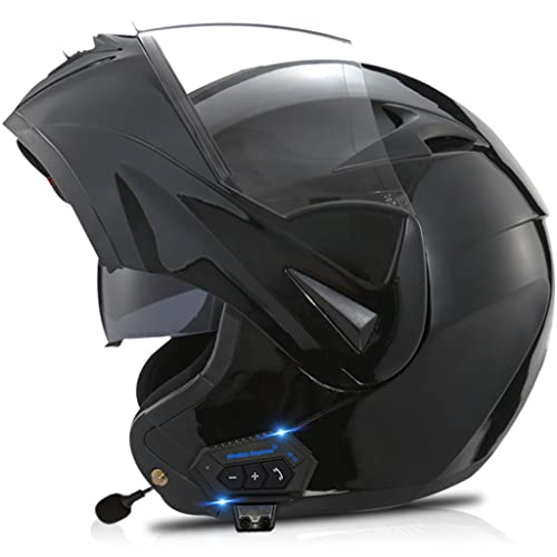 Motorcycle Bluetooth Modular Helmet DOT Approved Anti Fog Dual Visors Flip up Front Helmets Racing Full Face Motorbike Helmet with Big Tail Design Adult Men Women Crash Helmet 53-62CM