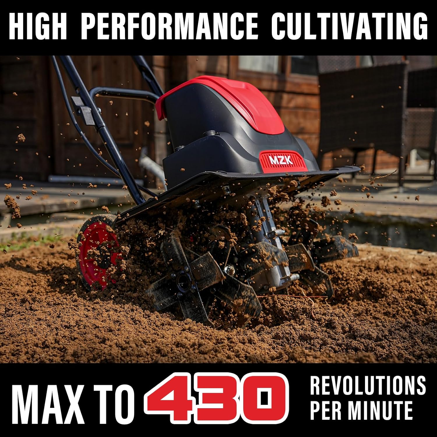 MZK 16-Inch 13-Amp Corded Electric Tiller/Cultivator, 8-inch tillling depth with Adjustable Wheels, Foldable Electric Rototiller for Garden Soil Digging