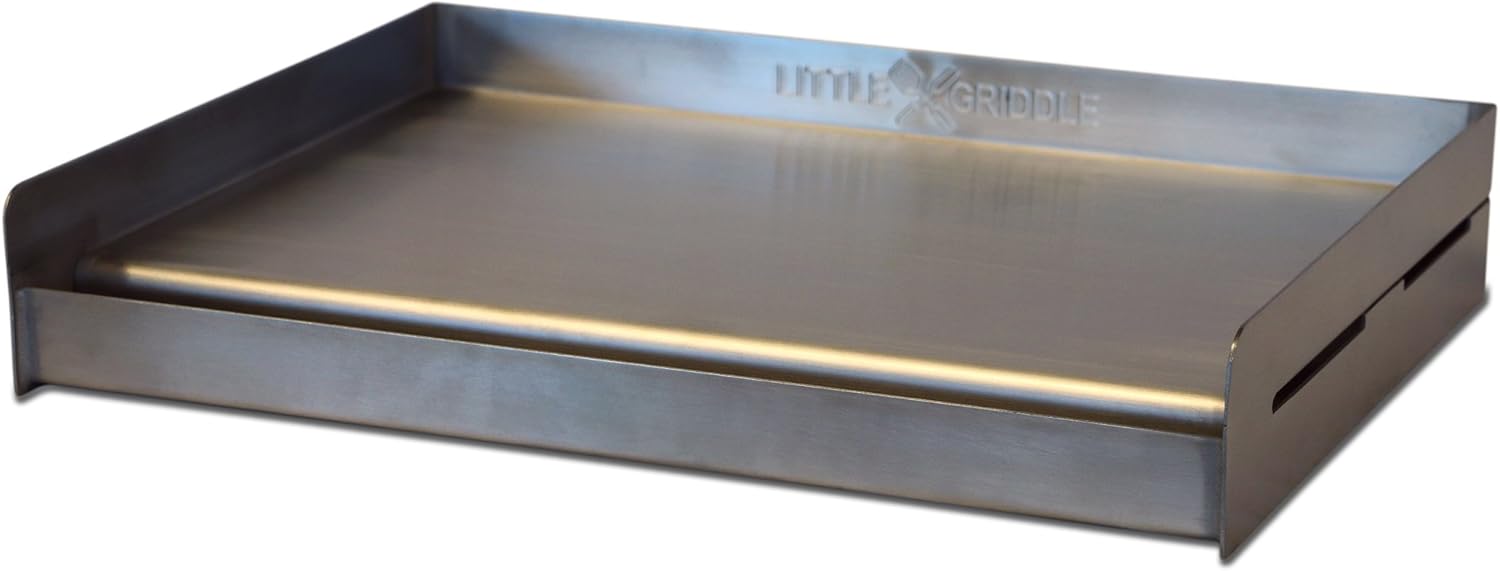 LITTLE GRIDDLE Sizzle-Q SQ180 100% Stainless Steel Universal Griddle with Even Heating Cross Bracing for Charcoal/Gas Grills, Camping, Tailgating, and Parties (18x13x3)