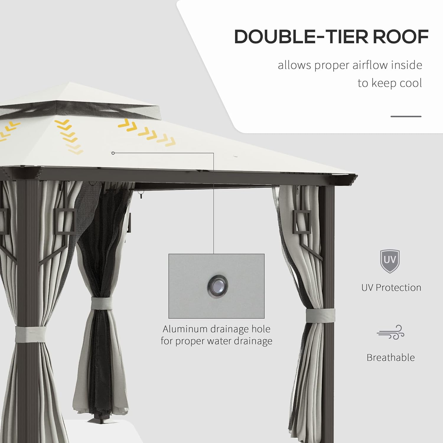 Outsunny 10' x 10' Patio Gazebo, Double Roof Outdoor Gazebo with Privacy Curtains, Mesh Netting, Aluminum Frame Outdoor Canopy Shelter, Cream White