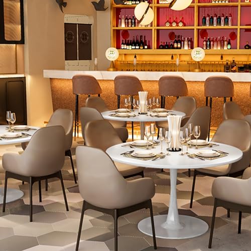 42 Inch Round Dining Table, Pure White Tulip Dining Table Tulip Table W/0.71" Thickness & Metal Pedestal Base for 4 to 6 People, Modern Round Kitchen Table Leisure Table Circle Coffee Table