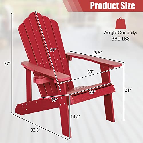 ORALNER Outdoor Adirondack Chair with Cup Holder, Plastic Resin Outdoor Deck Chair, 380 LBS Capacity, for Patio, Backyard, Porch, Balcony, Poolside, Garden, Lawn, Firepit (1, Black)
