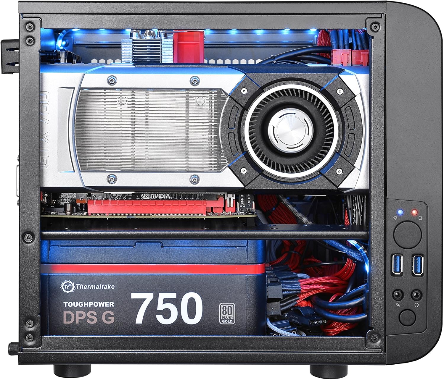Thermaltake Core V1 SPCC Mini ITX Cube Gaming Computer Case Chassis, Interchangeable Side Panels, Black Edition, CA-1B8-00S1WN-00