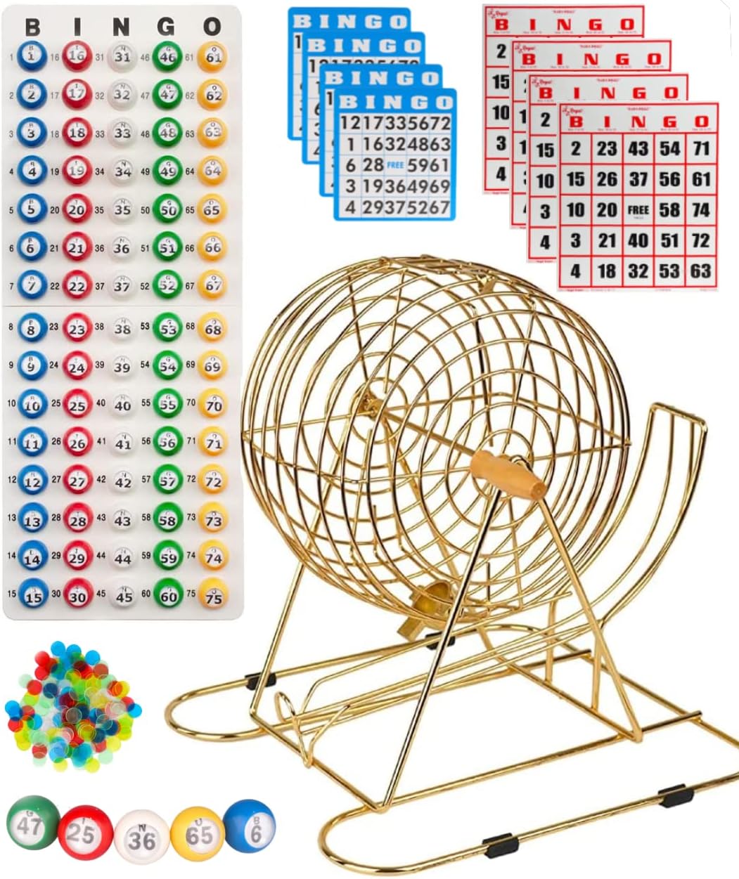 Regal Games - 11” Red Party Bingo Cage - Includes 50 Jumbo Reusable Cards, 18 Standard Bingo Cards, 150 Chips, Master Board, 75 Bingo Balls - for Group Games, Bingo Hall, & Holiday Activities