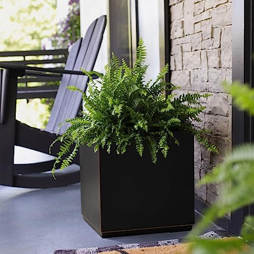 Metallic Heavy Planter Box for Outdoor or Indoor, Large Square Planter, Cube Planter for Tall Trees, Plants, Flowers 21Lx21Wx24H 35Pounds Pure White