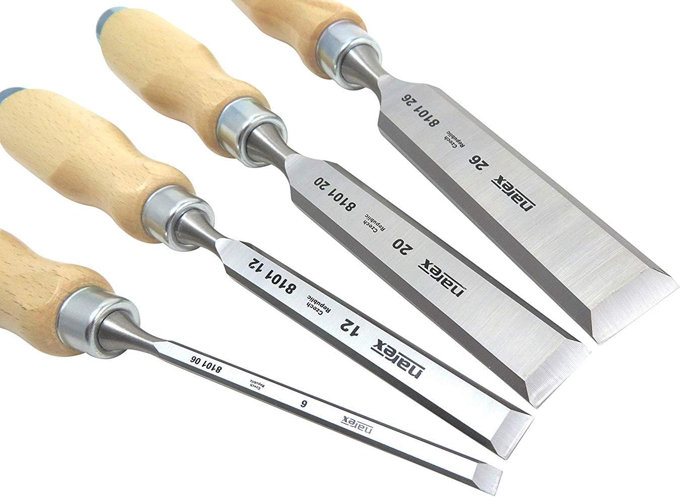Narex (Made in Czech Republic) 4 pc set 6mm (1/4"), 12 (1/2"), 20 (3/4") , 26 (1 1/16") mm Woodworking Chisels 863010 Pack of 2