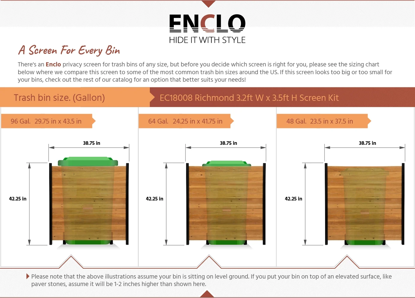 Enclo Richmond Outdoor No Dig Wood Privacy Screen Enclosure for Garbage Bins and Air Conditioners (42in H x 38in W - 2 Panels)