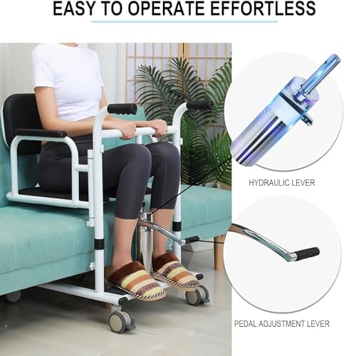 Hydraulic Patient Lift Transfer Chair,4 in 1 Transfer Chair with 180° Split Seat with Toilet and Tray Table, for Nursing Elderly, Load 440Lbs Transfer Wheelchair.
