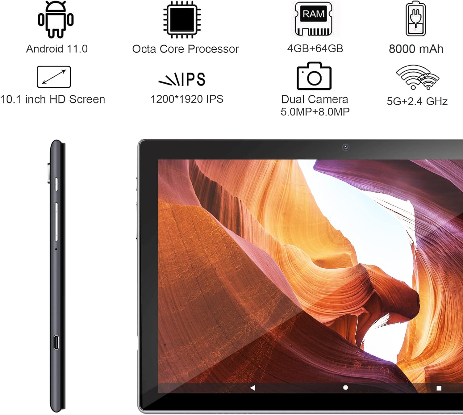 10 inch Tablet, Android 11.0 Tablet, 4GB RAM 64GB ROM Octa-Core Processor, Android Tablet with Dual Camera, 5G & 2.4G WiFi, Bluetooth, HD Touch Screen, Google GMS Certified.
