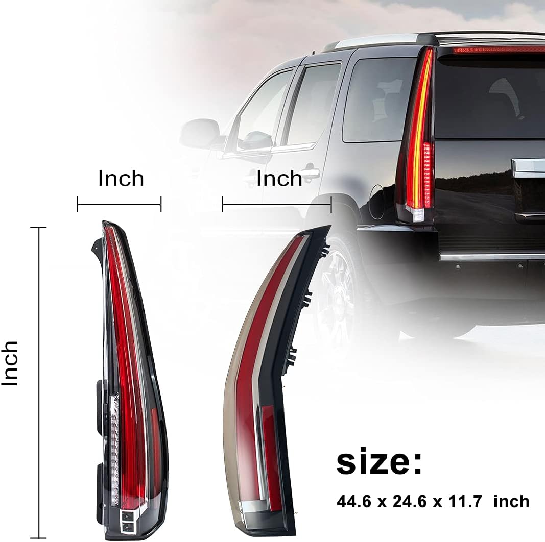 ROXX Full LED Tail Lights Assembly for 2007-2014 Cadillac Escalade /ESV 3rd Gen SUV, Full Sealed Taillights Pair with Red Led Turn Signals/ DRL, Led Reverse Lights, Passenger and Driver Side (Clear
