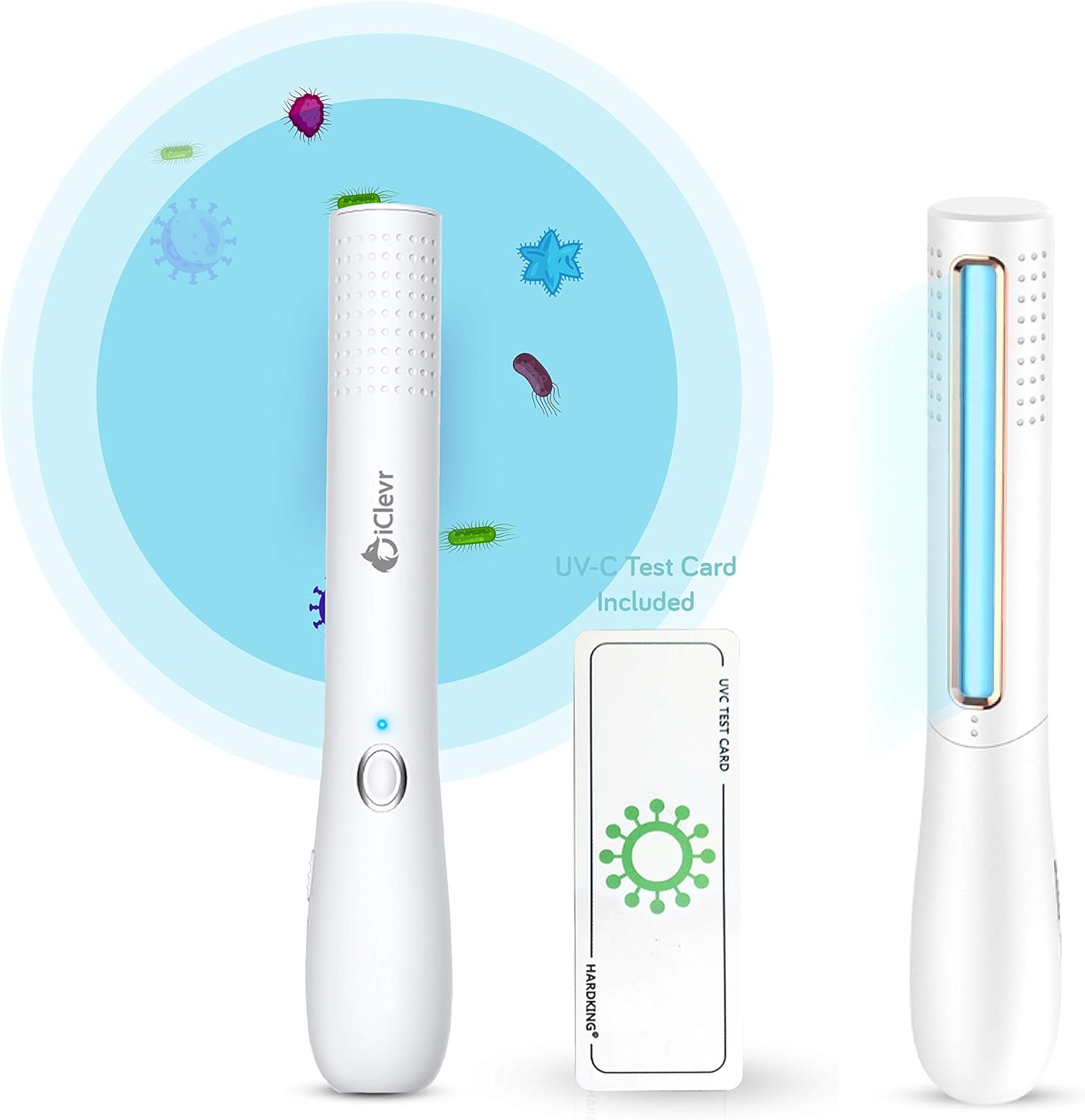 UV-C Light Sanitizer Wand - Powerful 253nm UV Sterilizer Rechargeable Handheld Ultraviolet Portable 99.99% Disinfection for Home, Office, Travel - Total Transparency with UVC Test Card Included