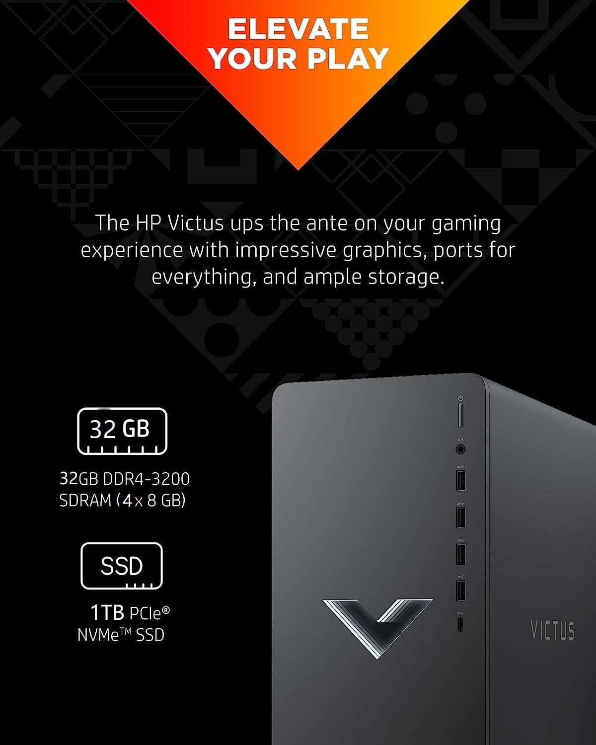 HP Victus 15L Gaming Desktop Bundle PC, AMD RX6400 Graphics, AMD Ryzen 5 5600G,32GB SDRAM, 1TB SSD + 1TB HDD, Windows 11 Home OS, RGB Lighting, Wi-Fi & Bluetooth (TG02-0013w,2023)