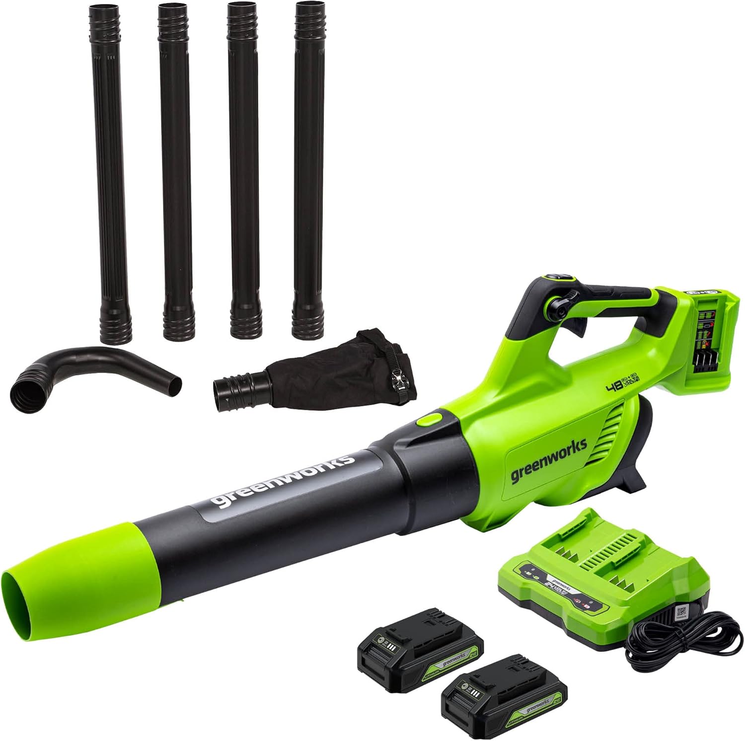 Greenworks 48V (2 x 24V) Cordless Axial Blower (125 MPH / 515 CFM), (2) 2.0Ah Batteries and Dual Port Charger