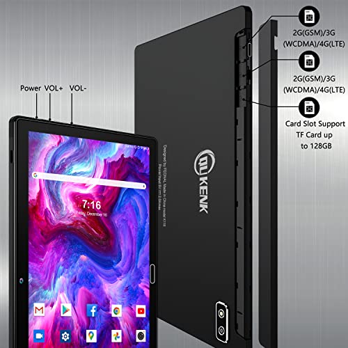 2024 Newest Android 13 Tablet, 2 in 1 Tablet 10.1 Inch, 4G Cellular Tablet with Keyboard, 64GB ROM + 4GB RAM, Octa-Core Processor, 2 Sim Slots, 13MP Camera, GPS/WiFi/Bluetooth/Mouse/Stylus(Black)