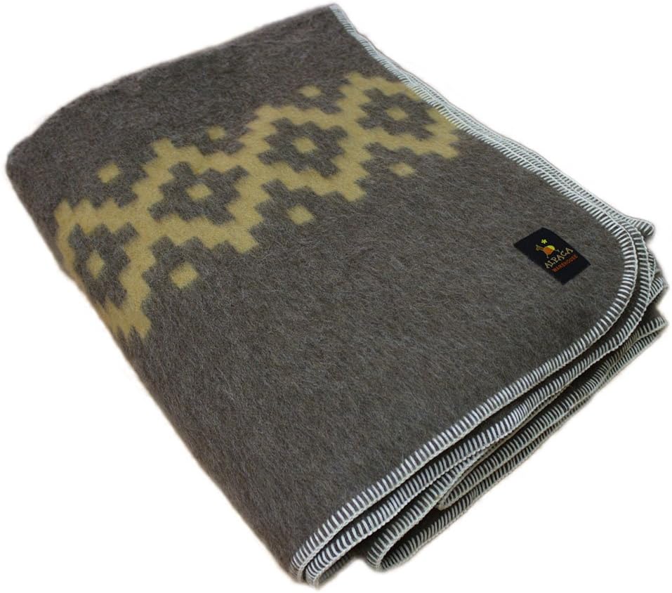 Thick Alpaca Wool Blanket Heavyweight Alpaca Wool Blanket Camping Outdoors Indoors Soft Peruvian Alpaca Wool Blankets That Come in Twin Queen King Size Ethnic Design (Navy Blue - Soft Gray, Queen)