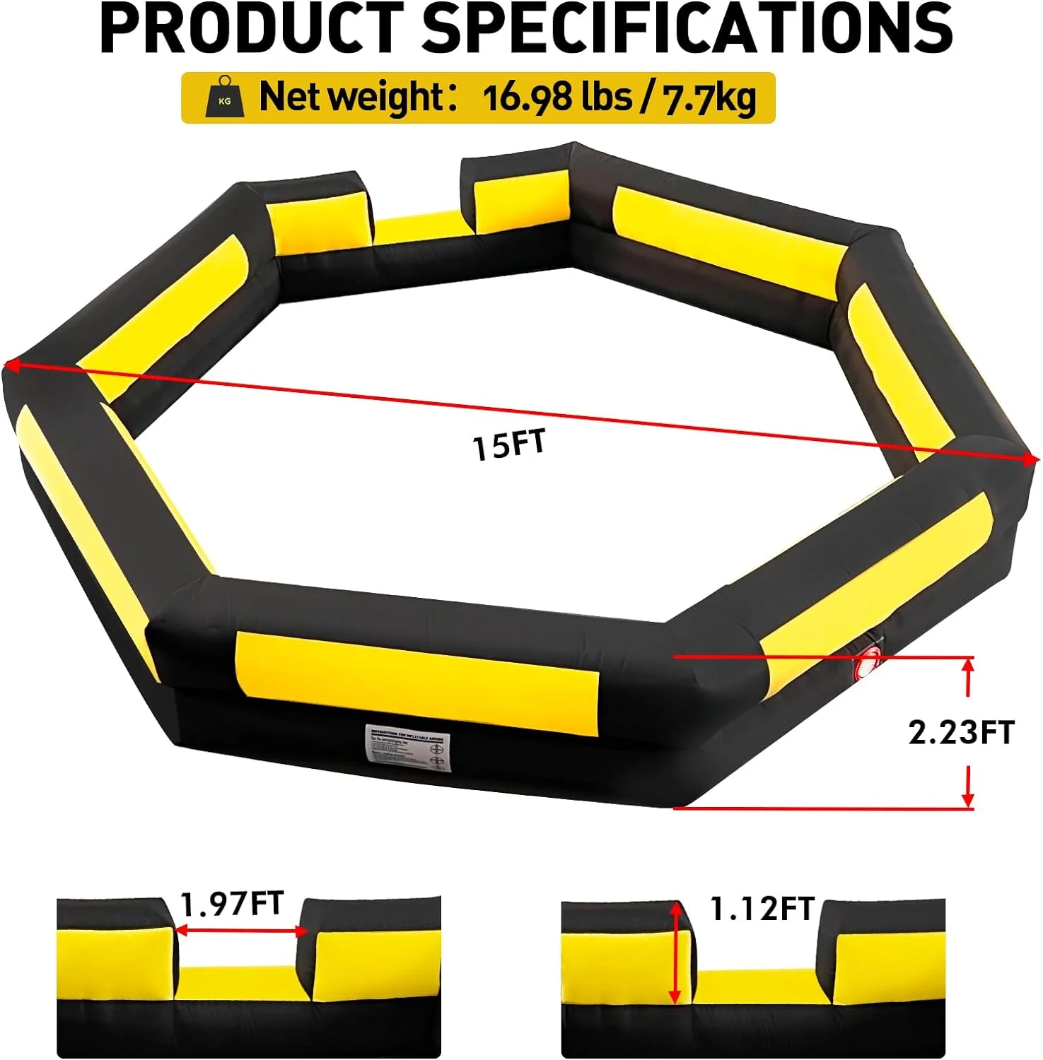 WARSUN 15FT Gaga Ball Pit Inflatable with Powerful Blower Portable Gagaball Court for Indoor Outdoor
