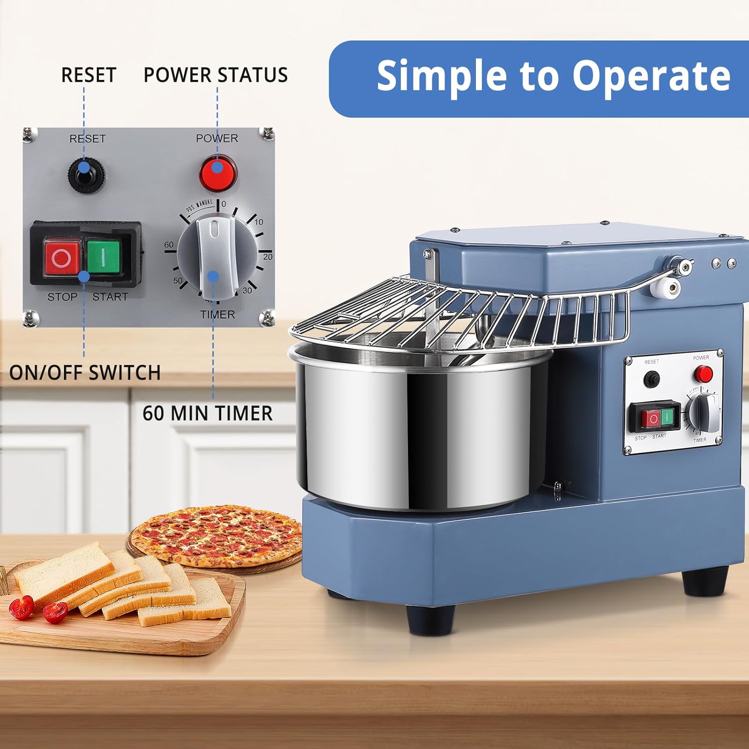 Commercial Dough Mixer, 8Qt Capacity Stainless Steel Bowl, 450W Dual Rotating Dough Kneading Machine with Security Shield & Timer Included, Baking Equipment for Restaurant Pizzeria